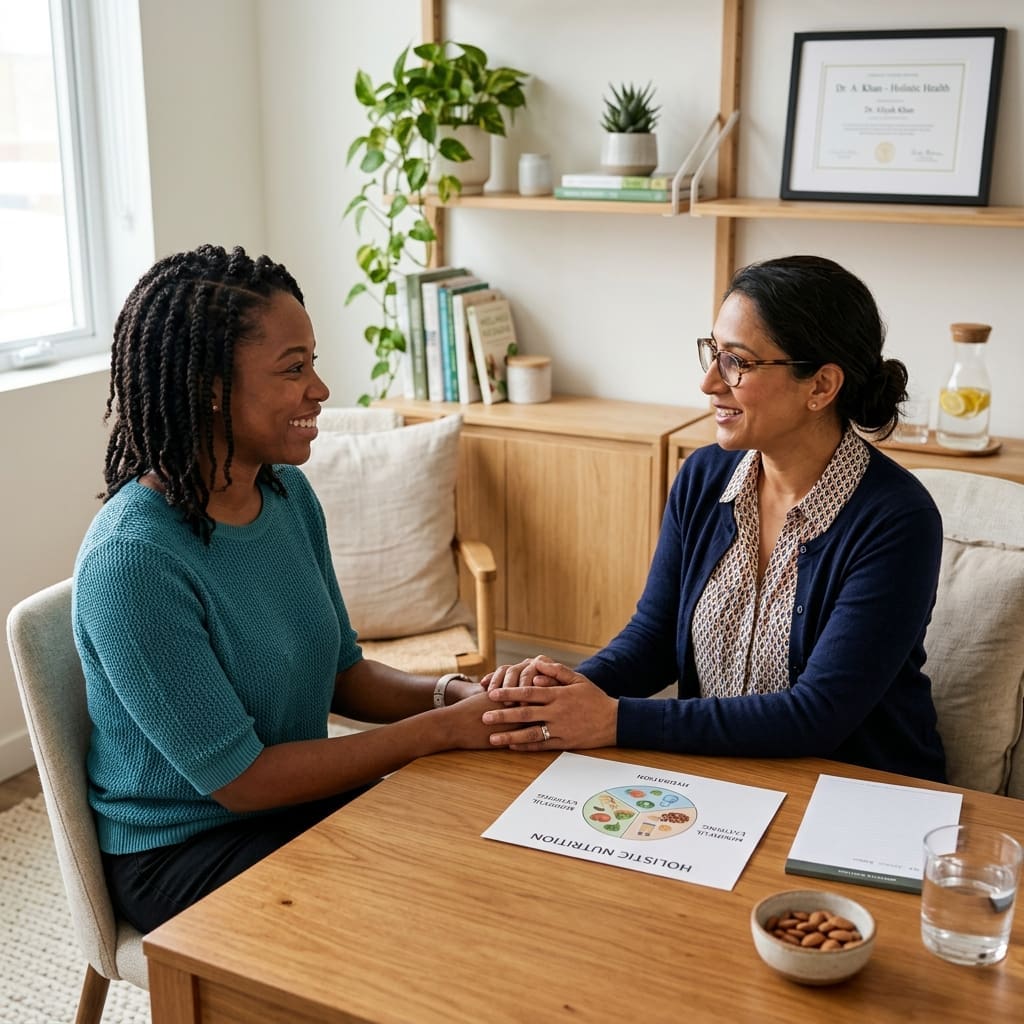 Integrative psychiatric provider discussing holistic health and nutrition